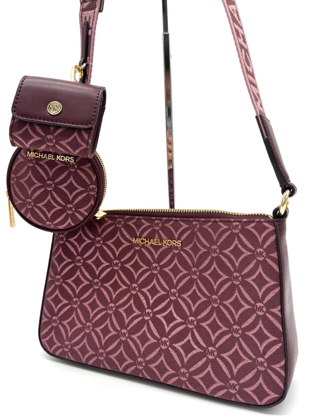 Michael Kors Jet Set Logo Crossbody Bag with Case for Apple AirPods Pro Ox Blood